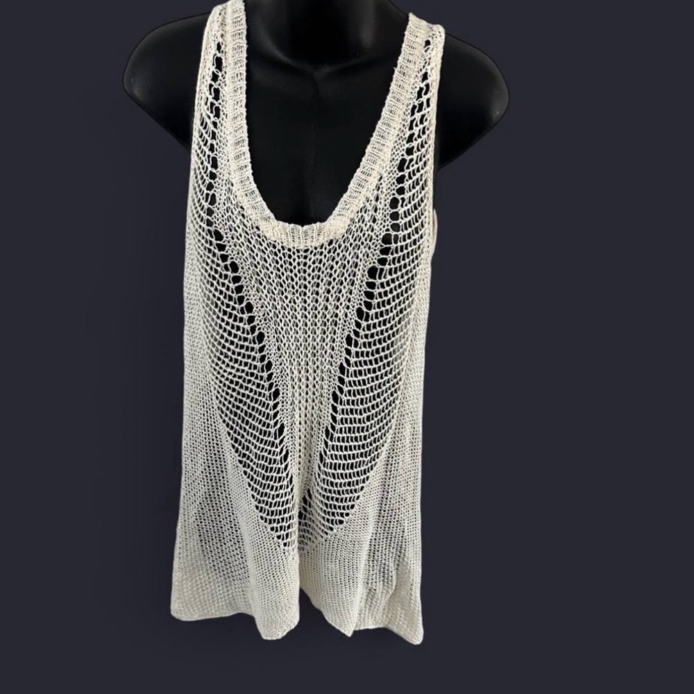 CAbi Cream Knit Mesh Top